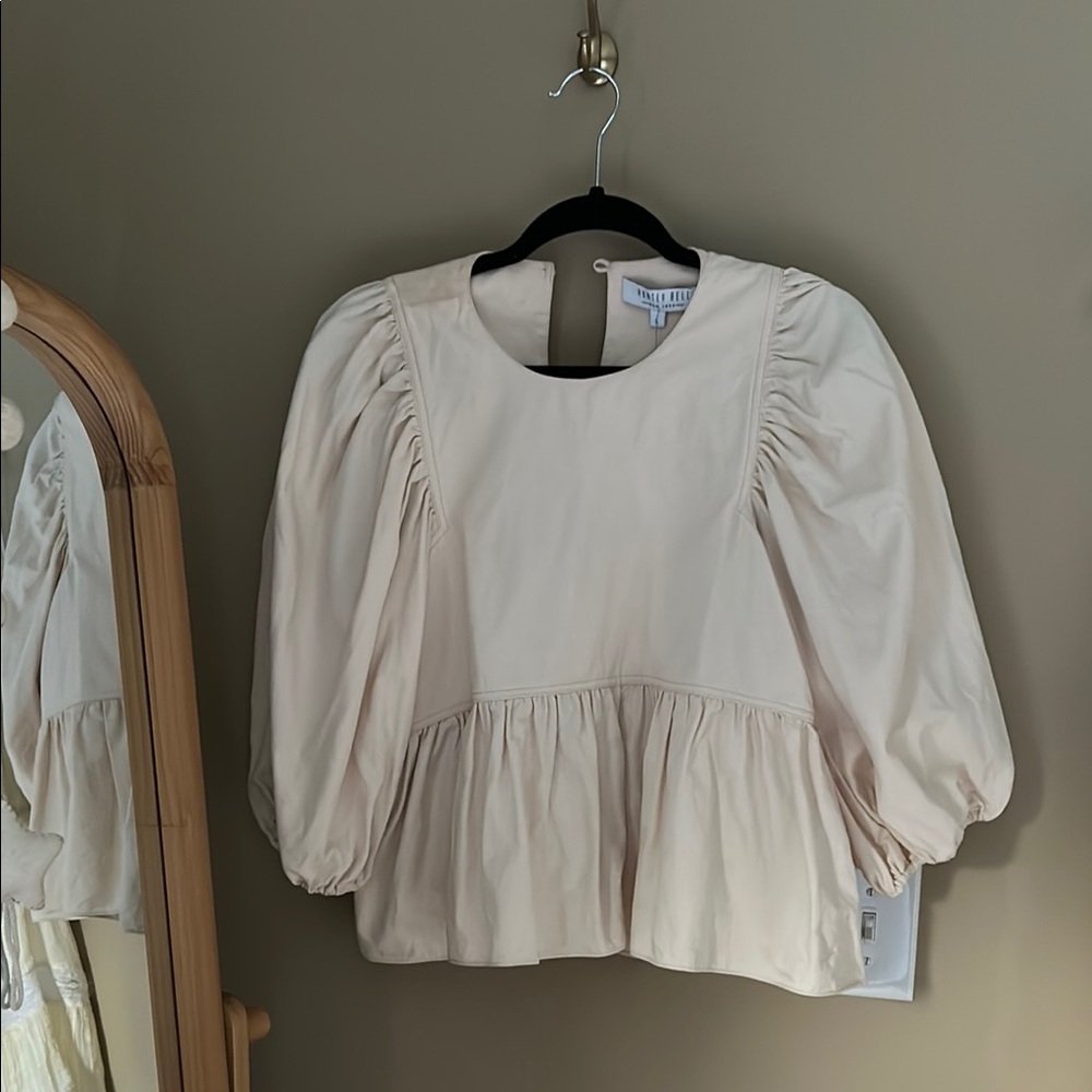 HUNTER BELL Cream Puff Sleeve Peplum Blouse